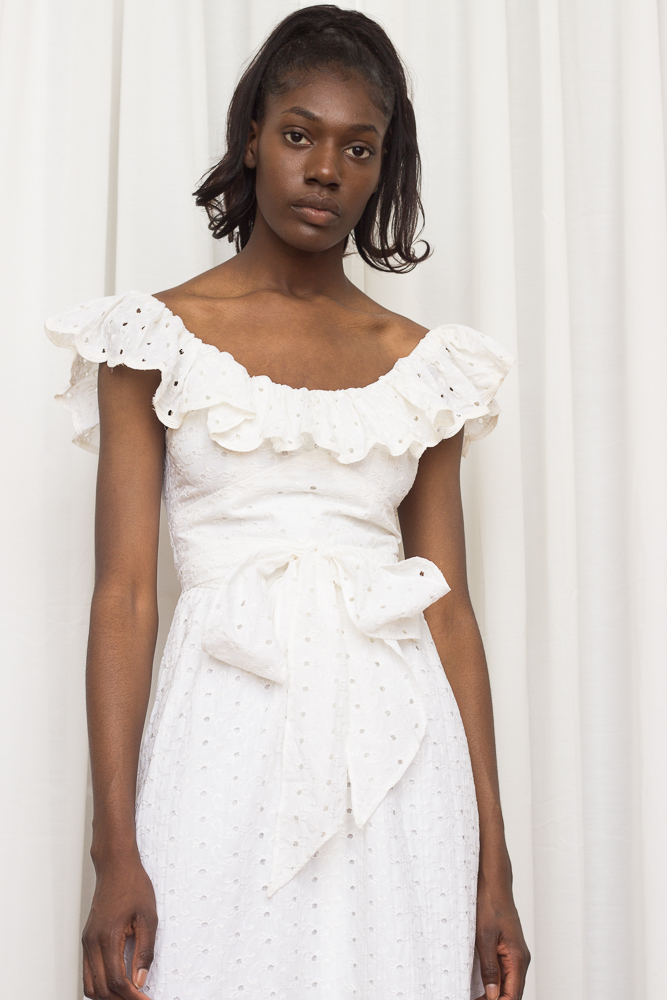 1970s Oscar de la Renta White  Eyelet Peasant Dress