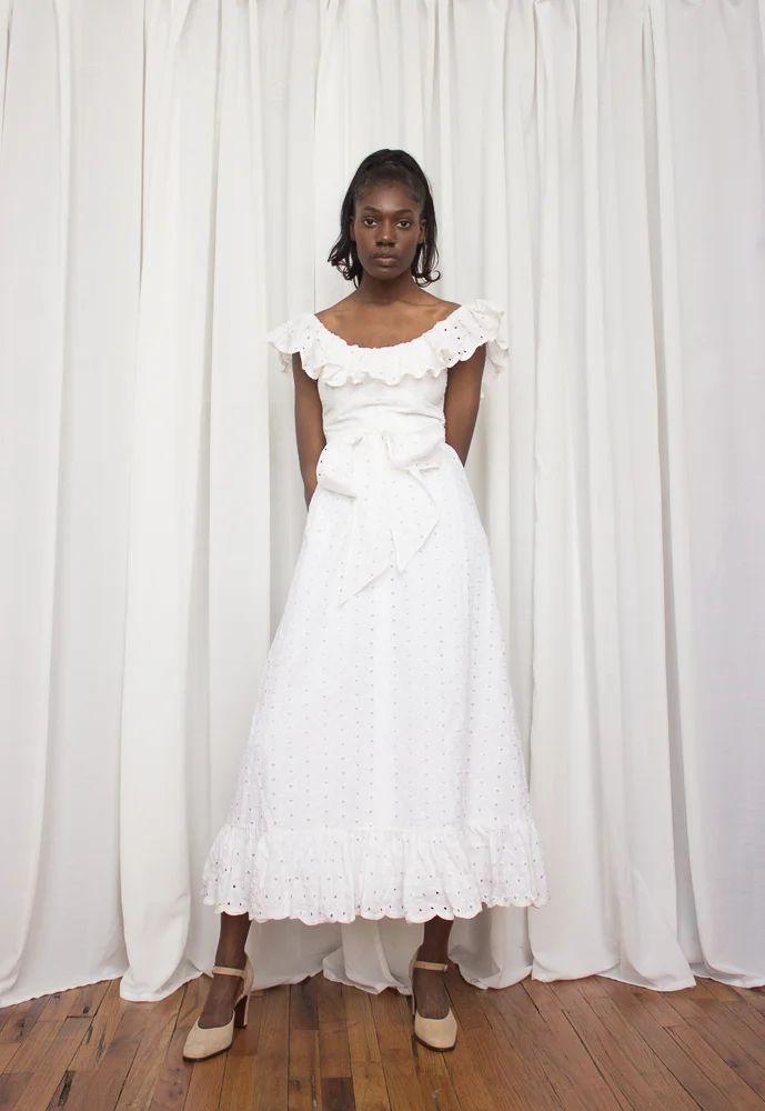 1970s Oscar de la Renta White Eyelet Peasant Dress  Wayward Collection