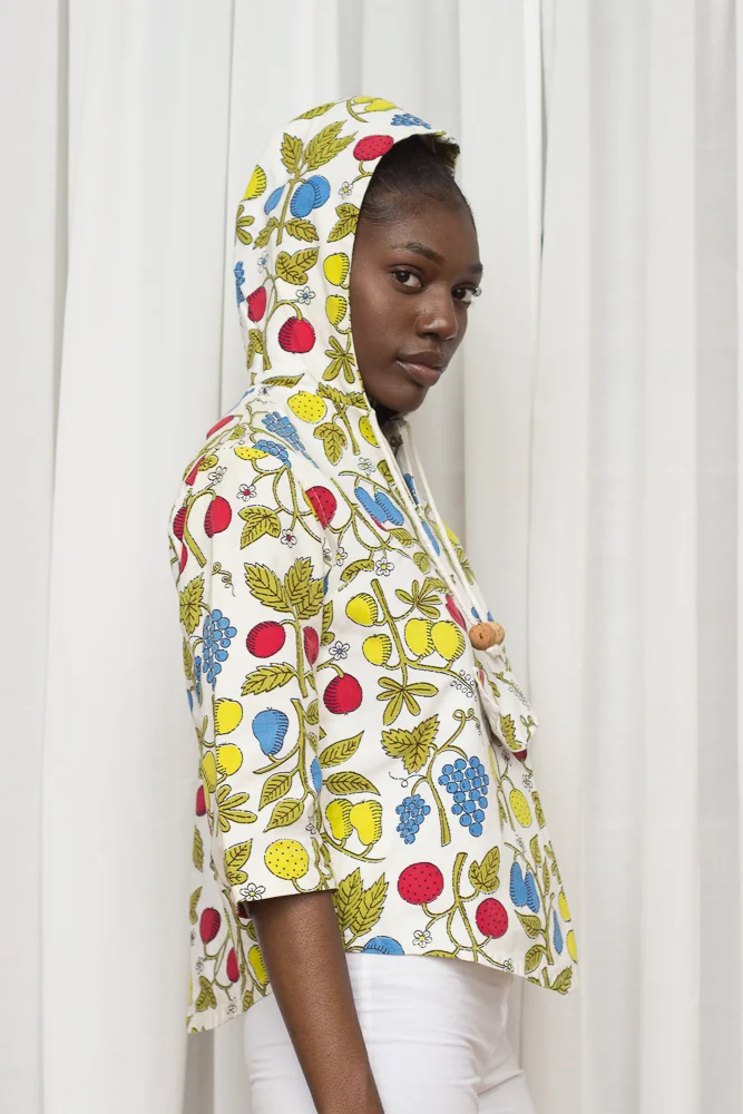 1960s Fruit Print Cotton Canvas Hoodie Pullover