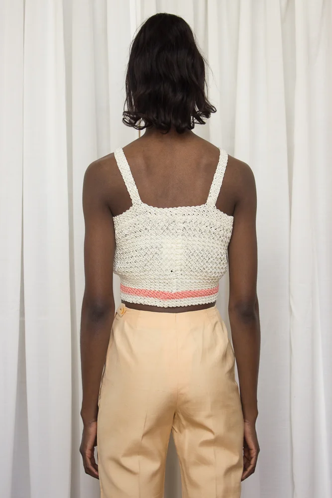 1940s Hand Crocheted Sailor Crop Top