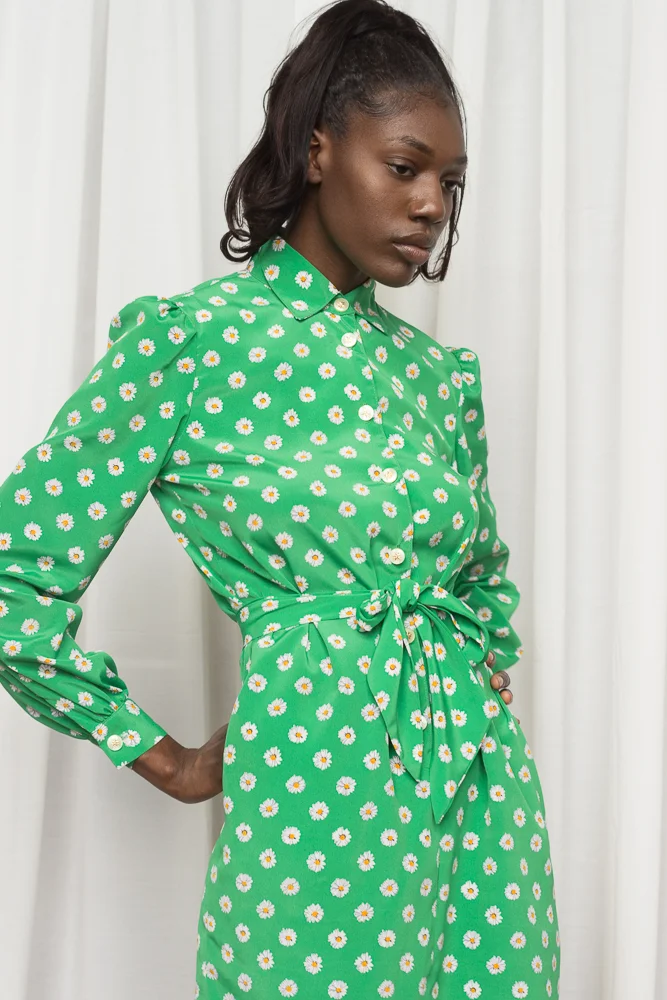 1980s Spring Green Daisy Print Shirt Dress  Wayward Collection