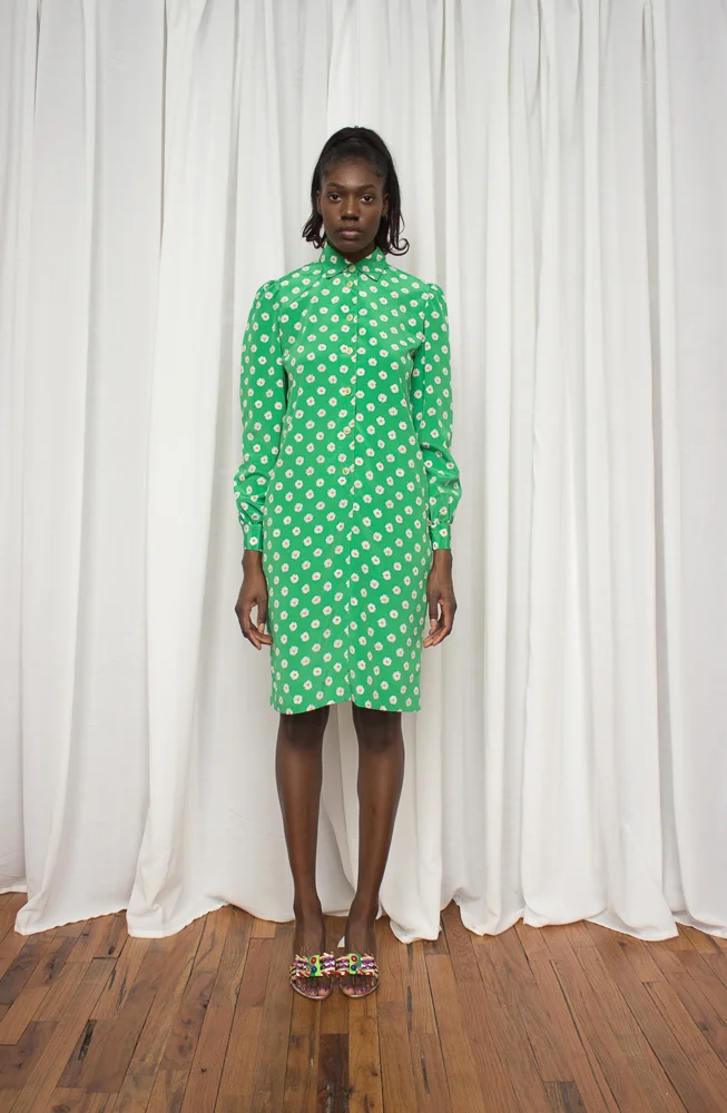 1980s Spring Green Daisy Print Shirt Dress  Wayward Collection