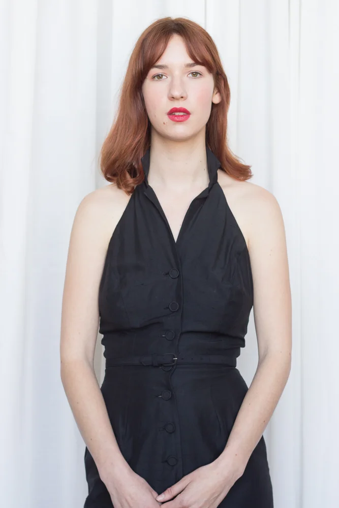 1950s Black Raw Silk Wiggle Dress