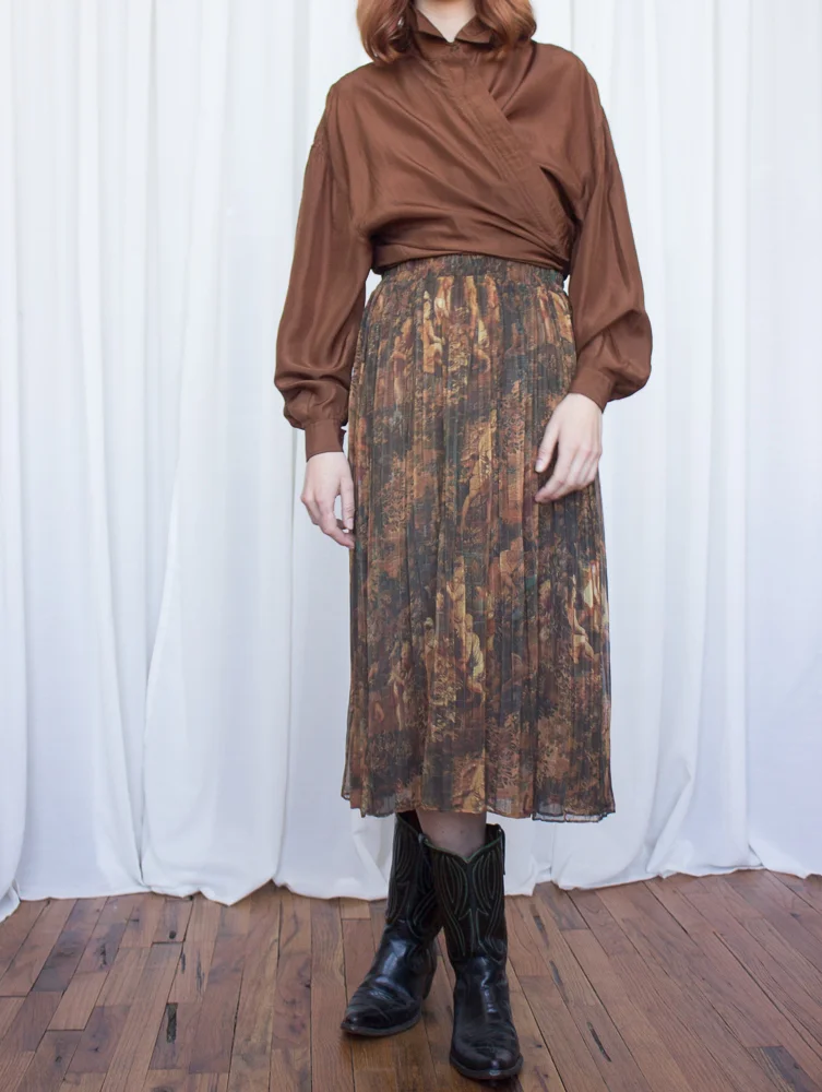 1990s Renaissance Painting Print Chiffon Skirt