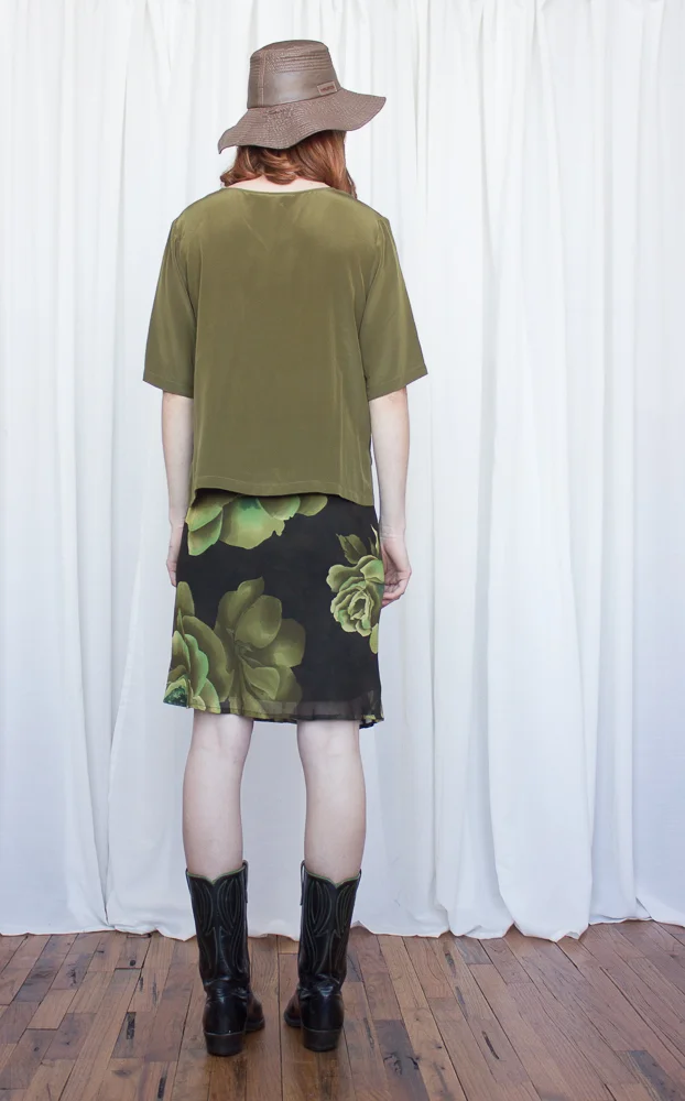 1990s Agnes B. Bias Cut Green Floral Skirt