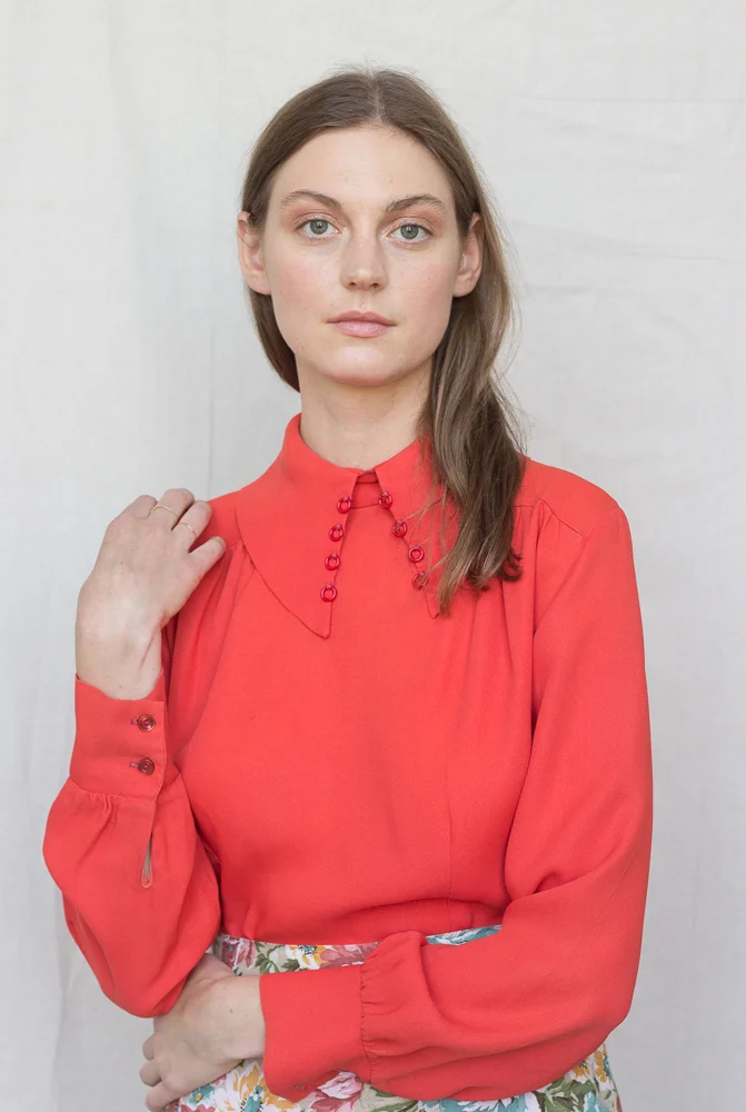 1970s Cold Rayon Blouse with Ring Beading