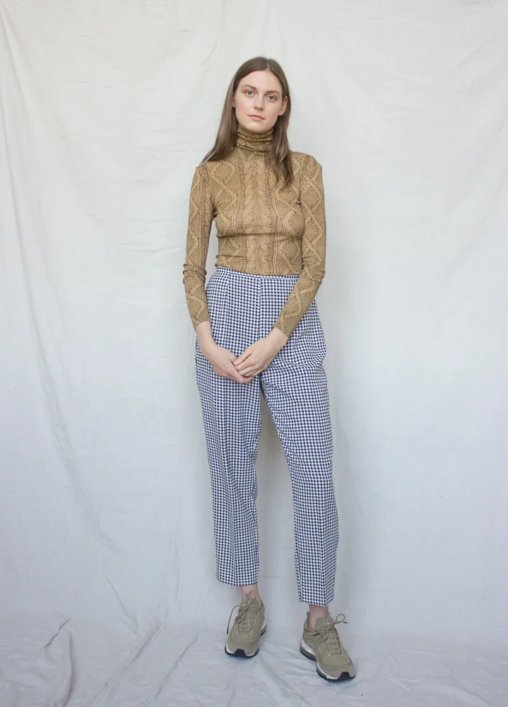1990s Houndstooth Print High Rise Trousers