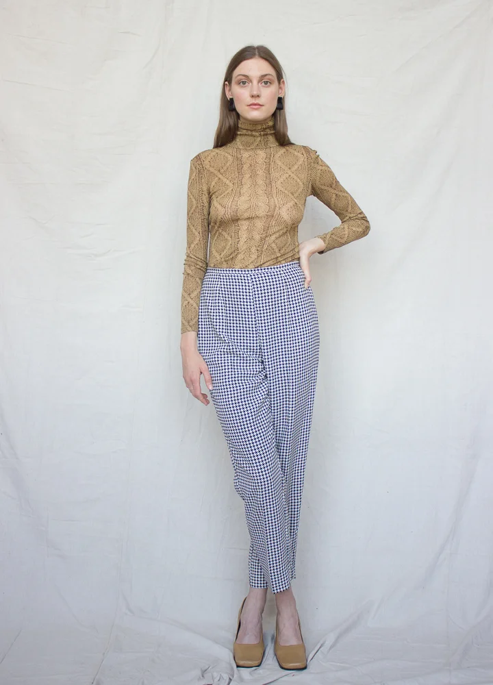 1990s Mesh Cable Knit Print Turtleneck