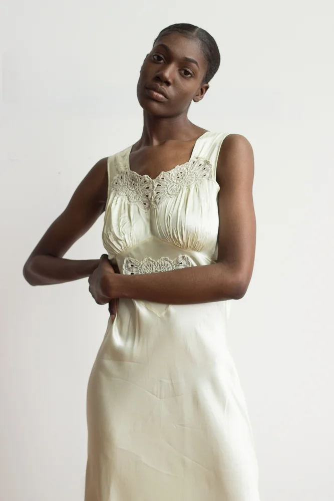 1940s Chartreuse Satin Slip Dress  Wayward Collection