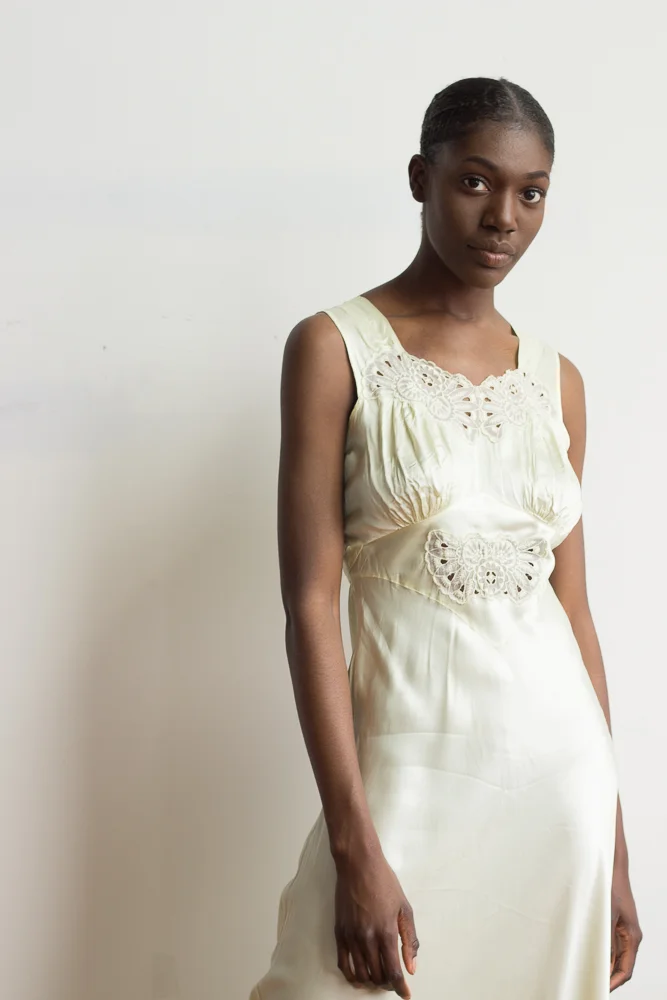 1940s Chartreuse Satin Slip Dress