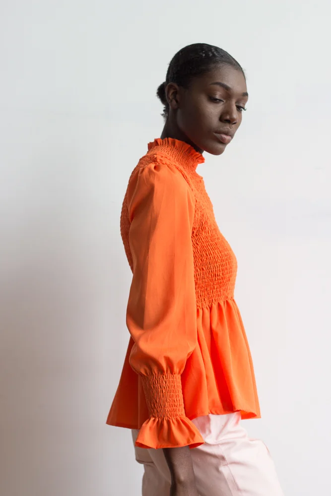 1970s Orange Crush Smocked Top