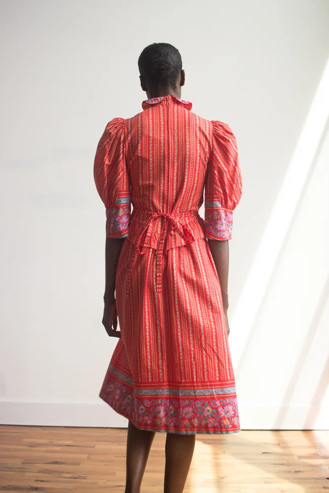 1970s Belle France Cotton Puff Sleeve Dress