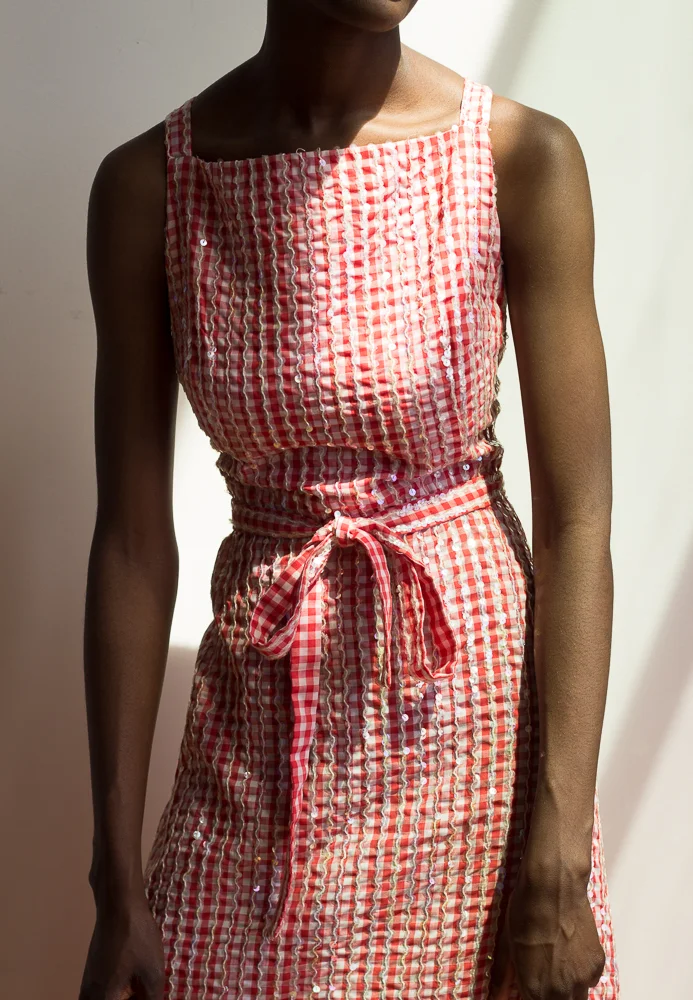 1970s Marita by Anthony Muto Gingham Sequined Sun Dress