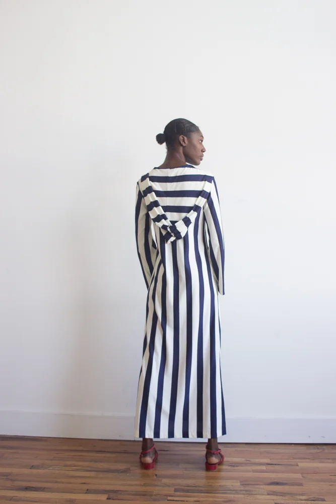 1970s Striped Nylon Hooded Beach Caftan