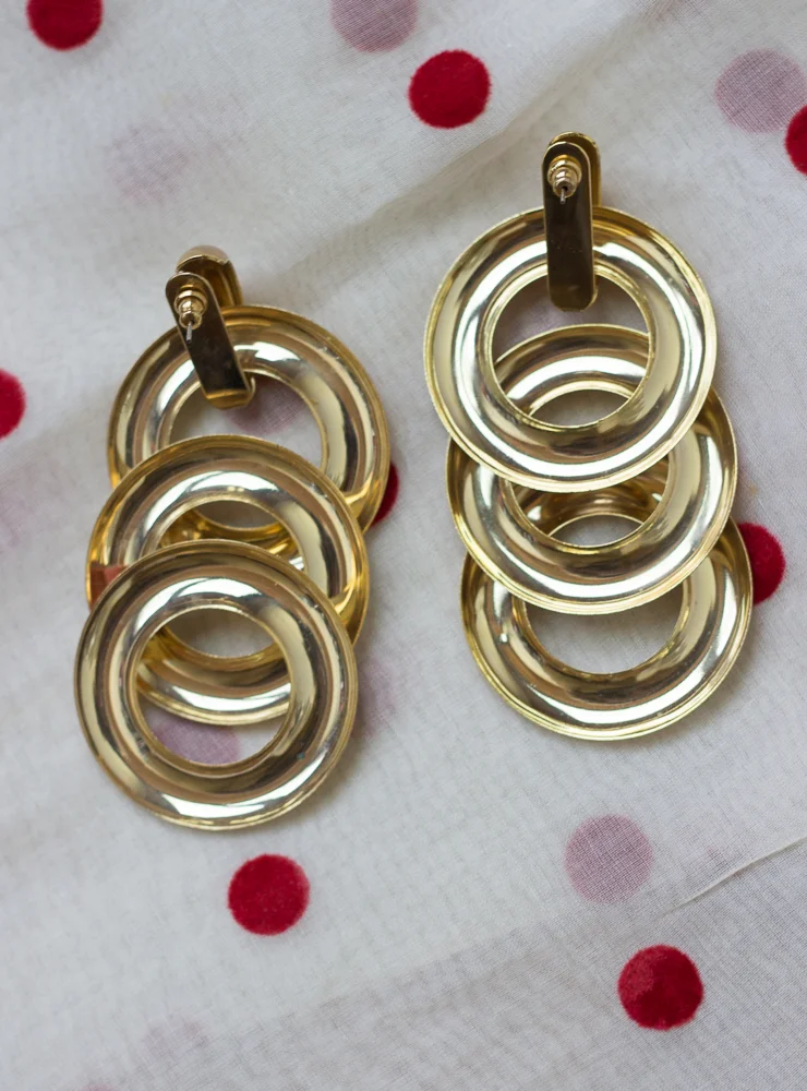 1980s Oversize Gold Triple Circle Drop Earrings