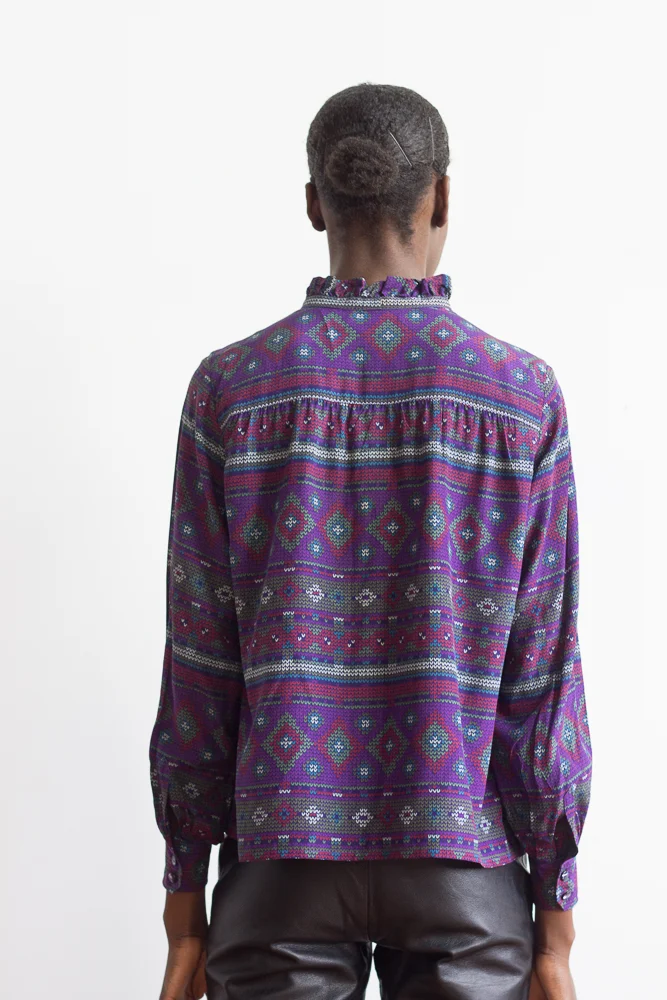 1980s Céline Ruffled Collar Silk Blouse