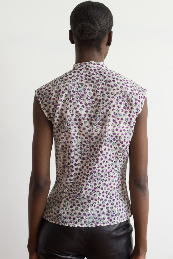 1940s Bubble Print Seersucker Top with Geometric Buttons