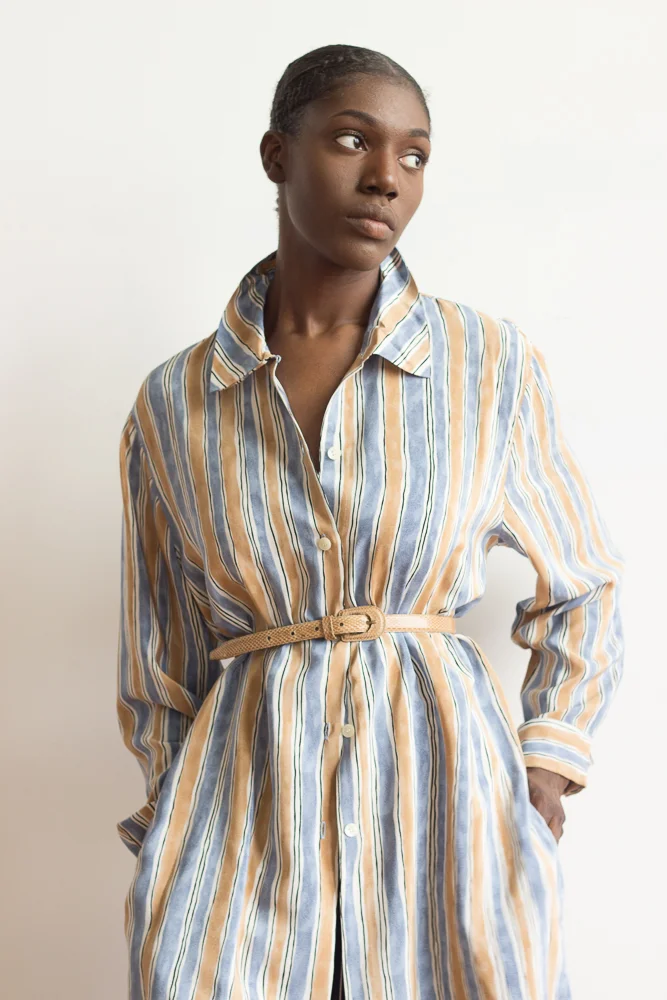 1990s Painterly Striped Silk Blouse