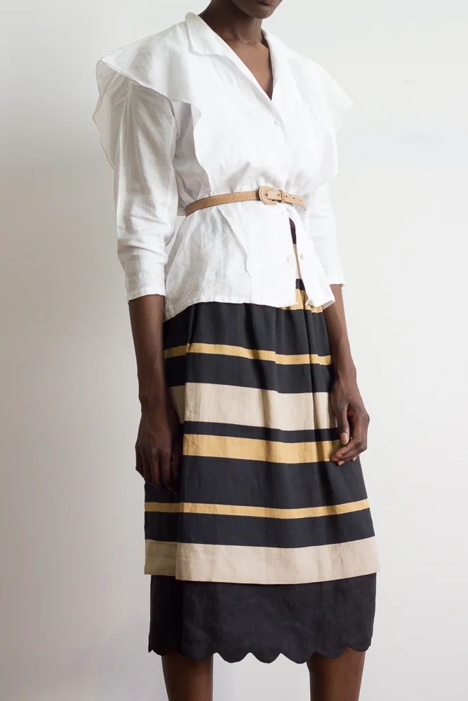 1980s Valentino Boutique Linen Striped Skirt