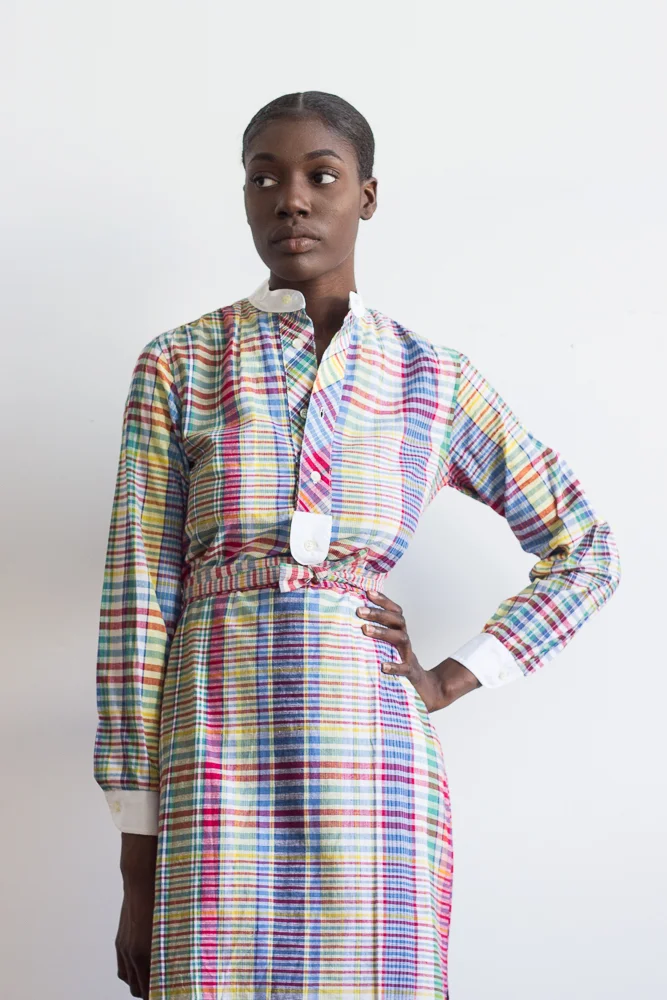 white christmas dresses Madras Plaid Ruffle Dress M/L