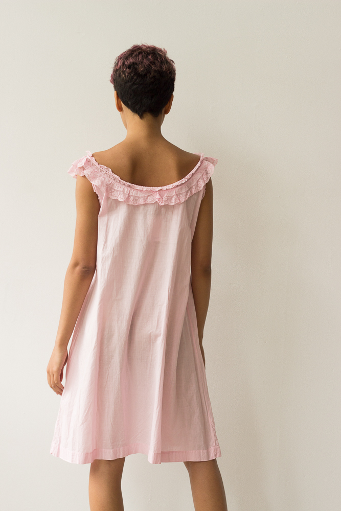 Antique French Over-dyed Pink Lace Trim Chemise