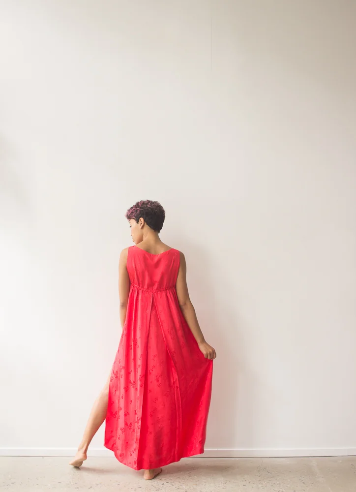 1960s Rich Coral Silk Lounge Dress