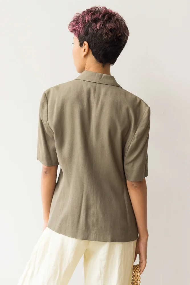 1990s Olive Linen Double Breasted S/S Jacket