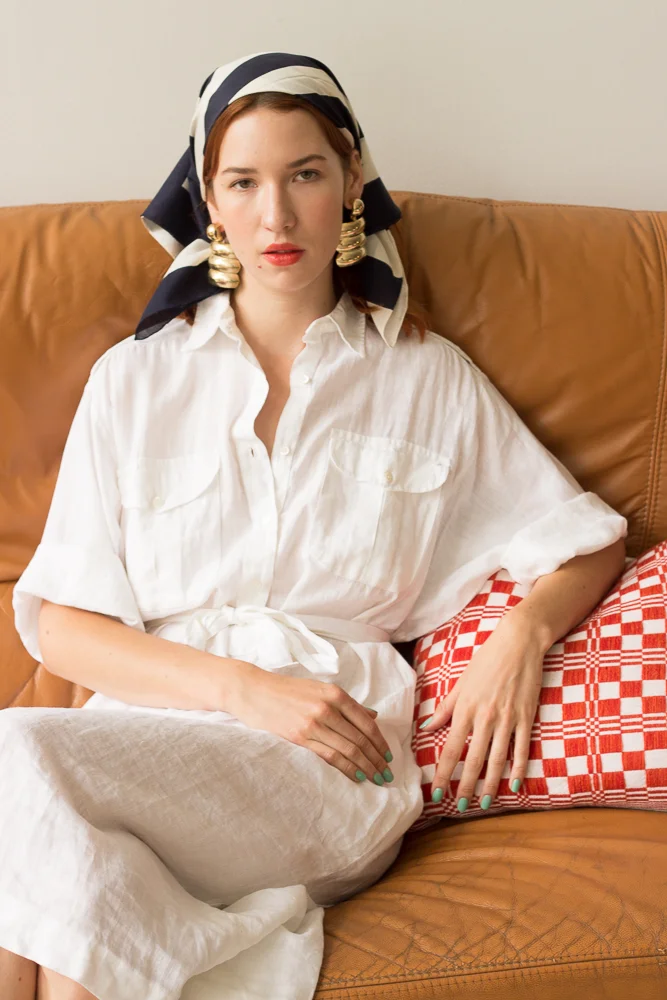 1980s White Italian Linen Shirt Dress