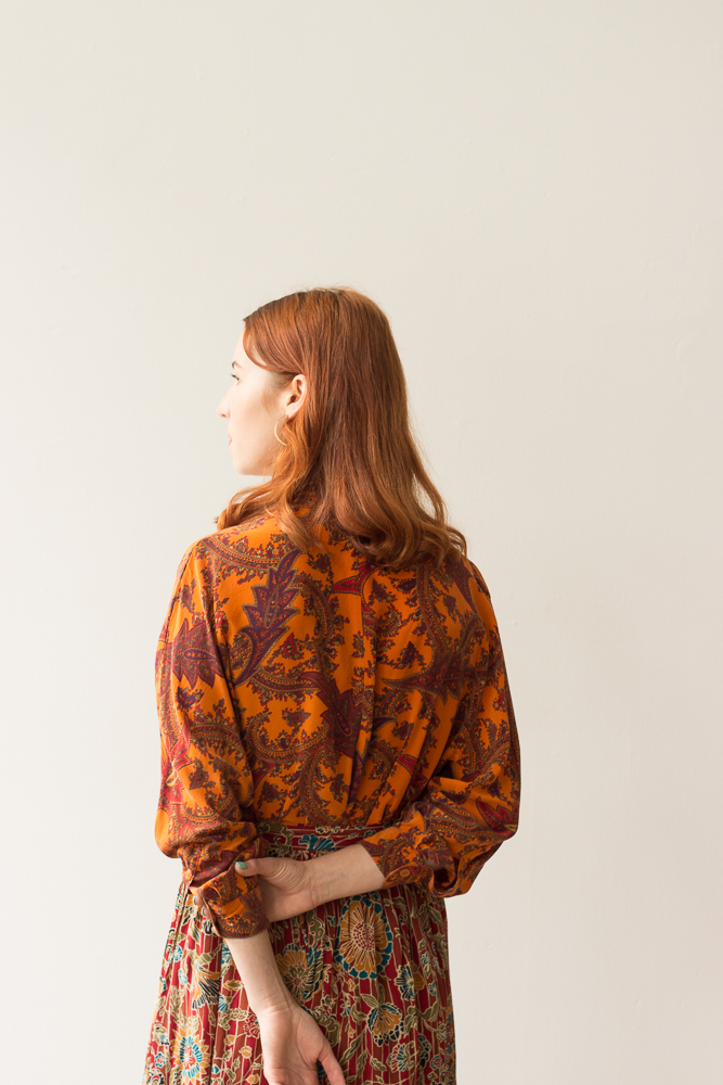 1980s Orange Paisley Silk Blouse