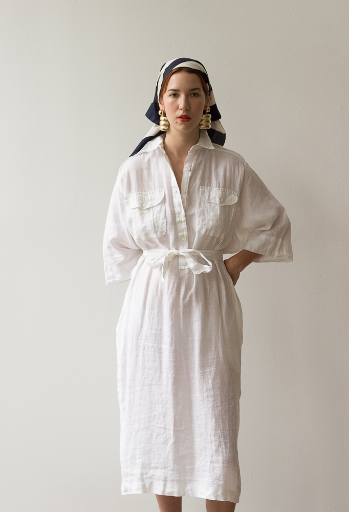 1980s White Italian Linen Shirt Dress Wayward Collection 1980s White Italian Linen Shirt Dress Wayward Collection