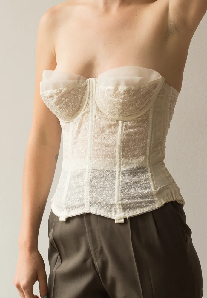 1960s White Organza Embroidered Bustier