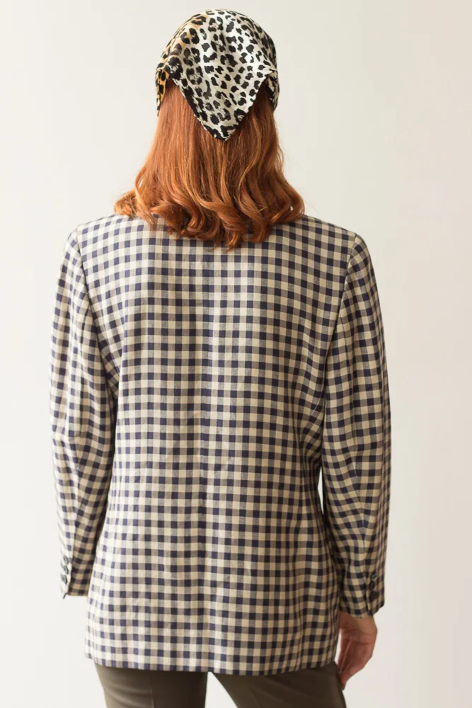 1980s Gingham Linen Double Breasted Blazer