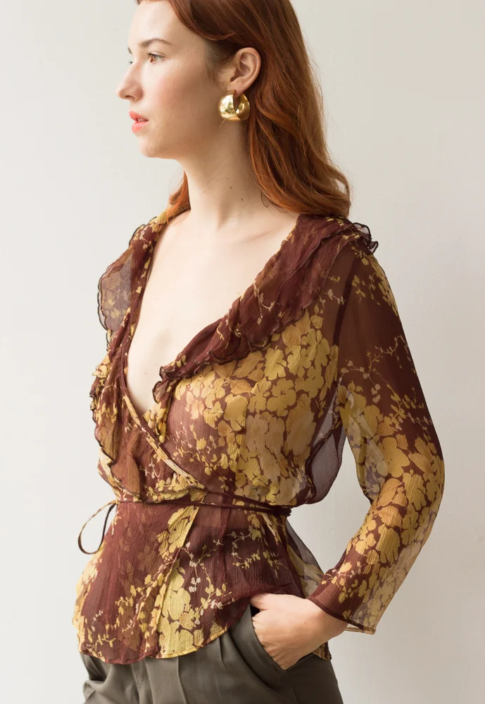 Y2K Max Mara Silk Chiffon Wrap Blouse