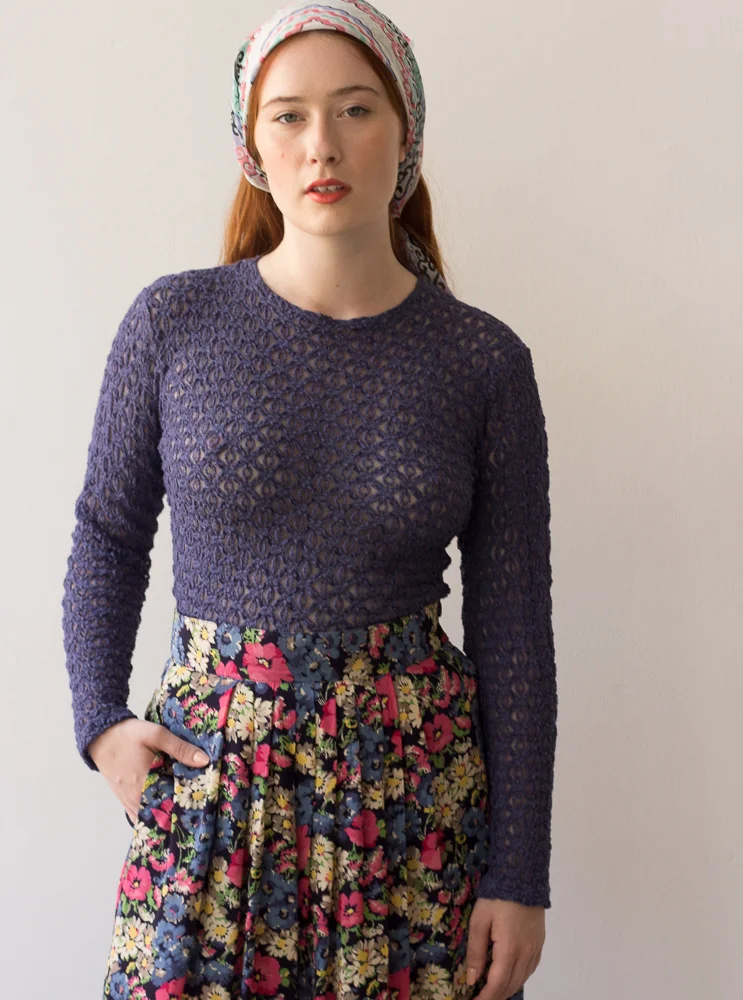 1980s Hanky Panky French Blue Lace Top