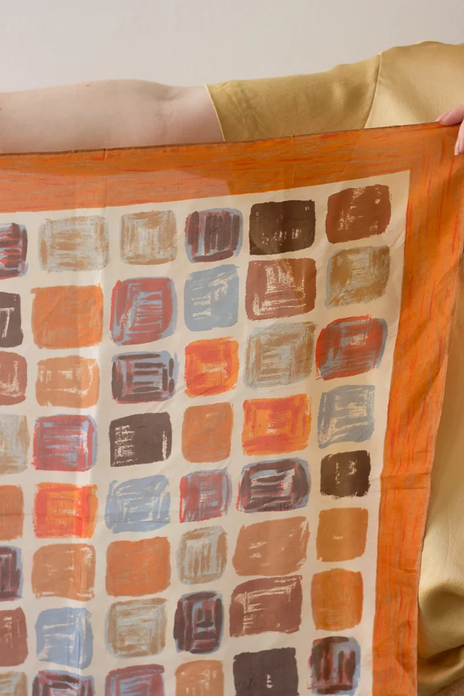 1940s Abstract Geometric Silk Scarf