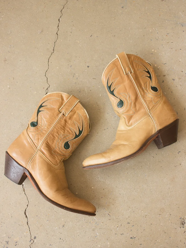 1970s Short Inlaid Leather Cowboy Boots