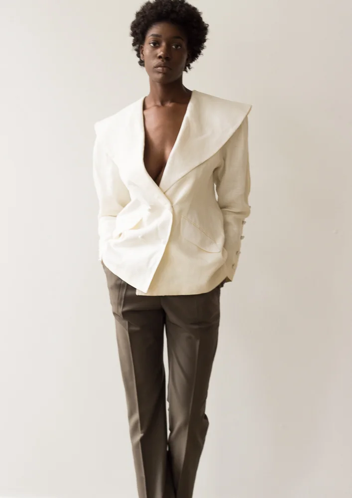 1980s Cream Linen Sailor Collar Blazer