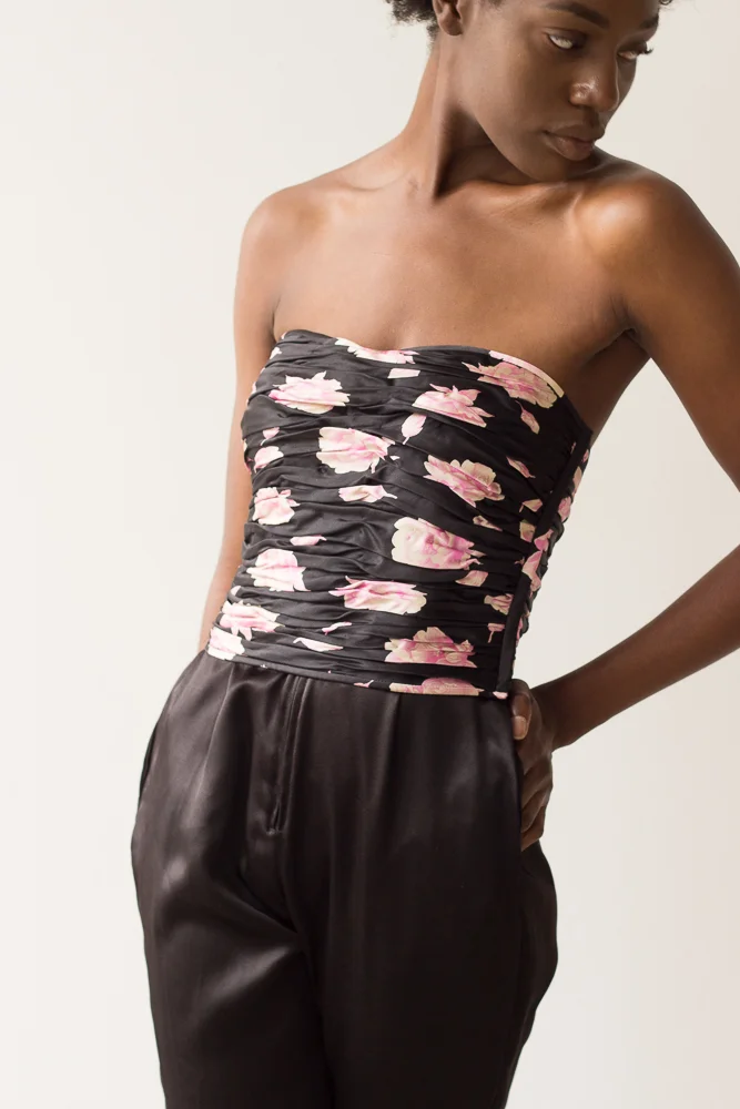 1980s Ungaro Silk Rose Print Bustier
