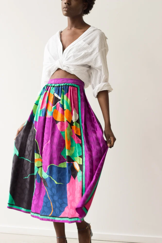 1980s Tropical Foulard Silk Maxi Skirt