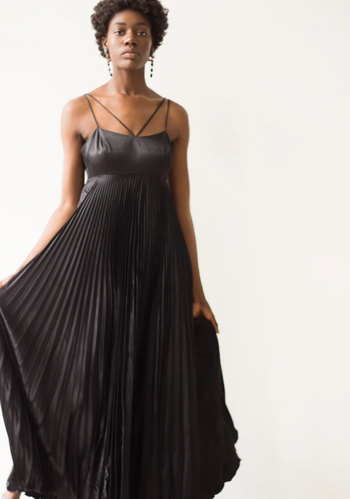 black accordion pleated dress Beautiful Night Accordion-Pleated Mini Dress Black / S