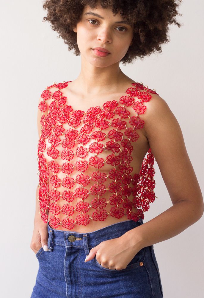 Fashion Body Chain Jewelry Girls Red Rose Chain Mail Flower Harness Top  Women Daisy Chainmail Top