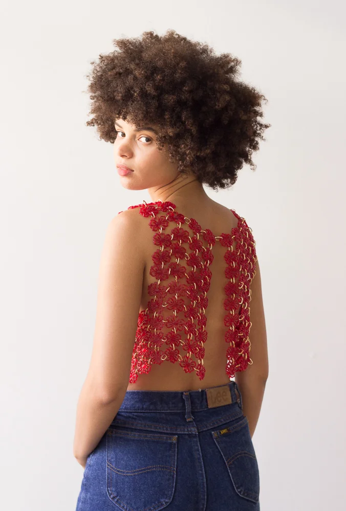 1960s Red Plastic "Daisy Chain Maille" Crop Top