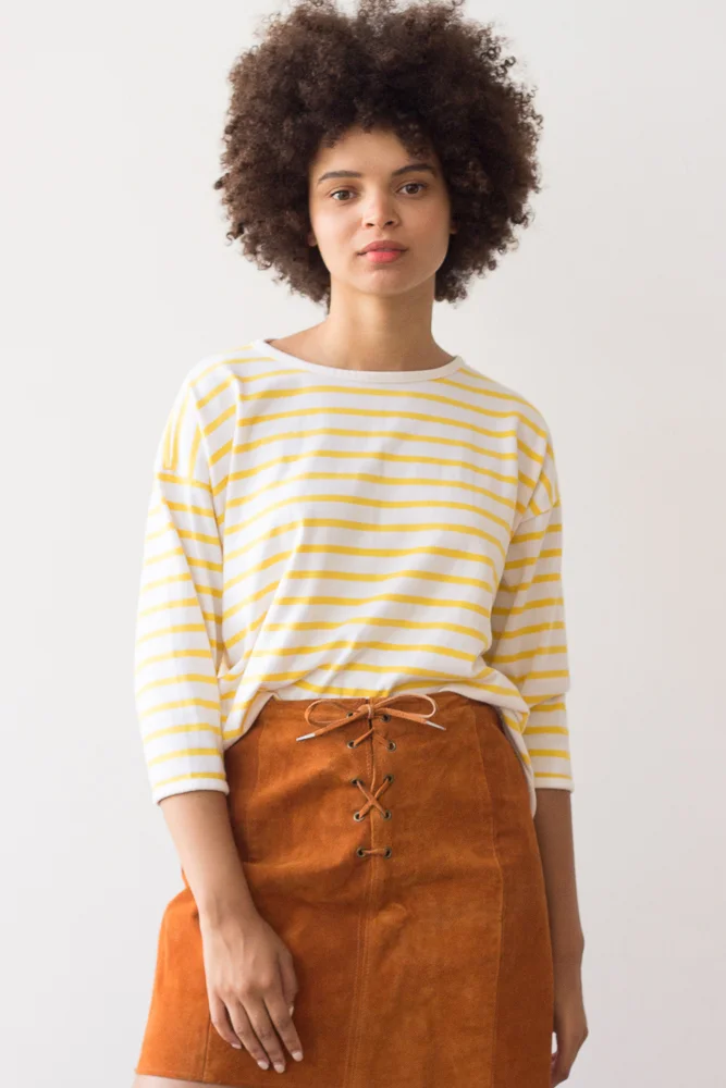 1980s Slouchy Yellow Striped Pullover