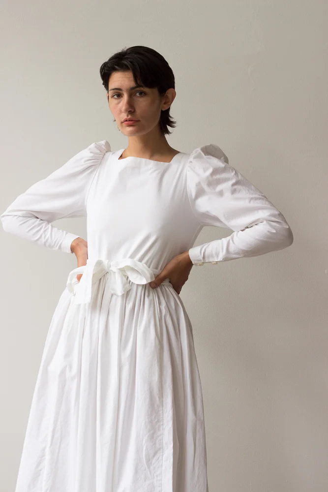 1980s Laura Ashley White Cotton Puff Sleeve Dress