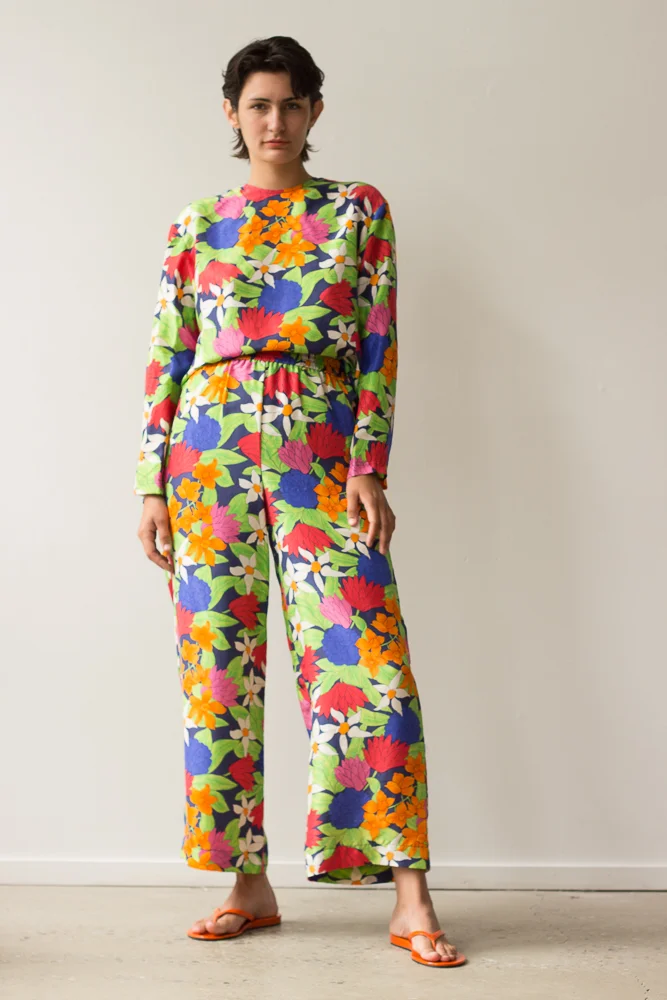 1980 Bright Floral Silk Two Piece Set