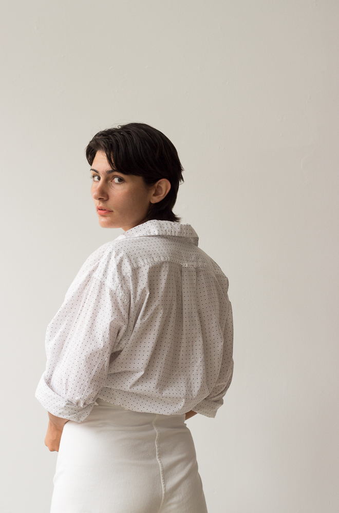 1980s Calvin Klein Oversize White Cotton Dot Print Shirt