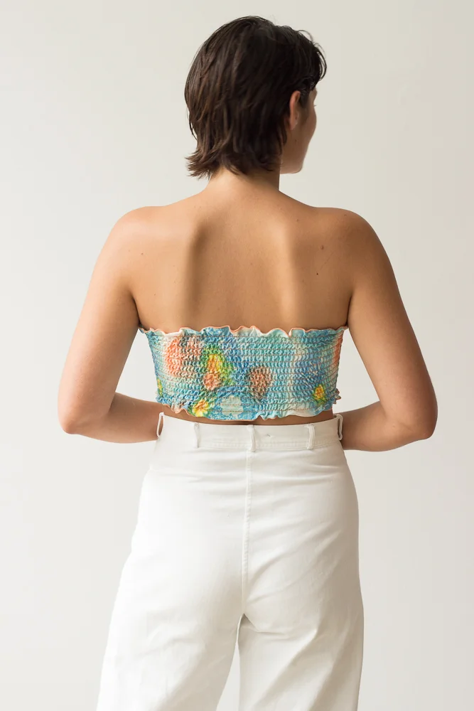 1970s Smocked Tie Dye Bandeau Top