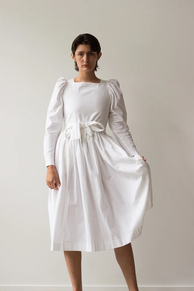 white christmas dresses Puff Sleeve Embroidered Tiered Dress in White – Reistor
