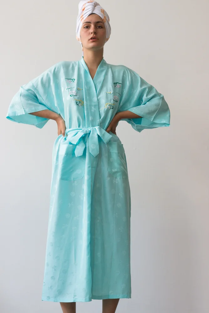 1960s Turquoise Dragon Silk Robe — Wayward Collection
