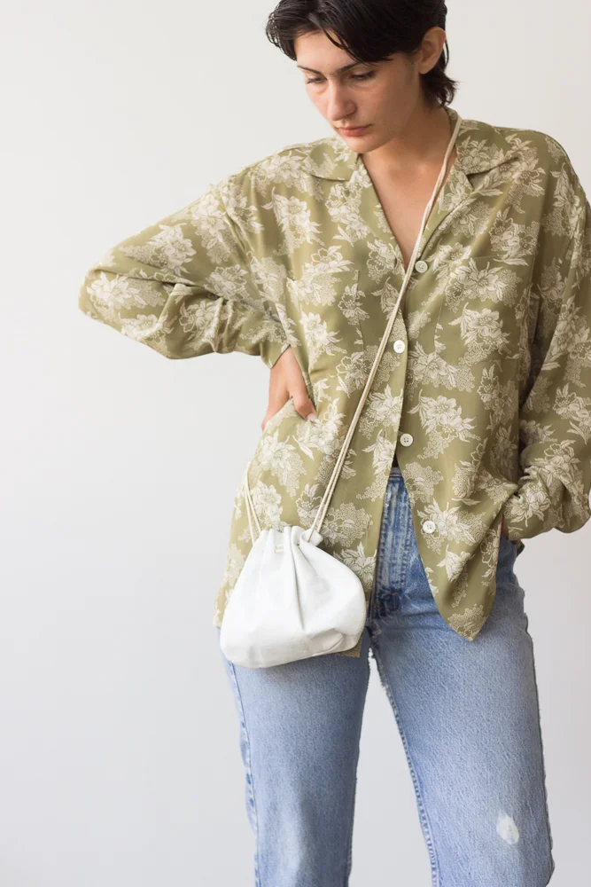 1980s Pale Sage Georgette Camp Shirt